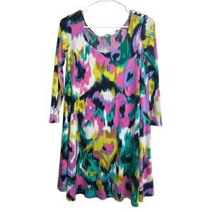 Tori Richard Honolulu Tunic Dress Multicolor Pullover Abstract 3/4 Sleeves XS